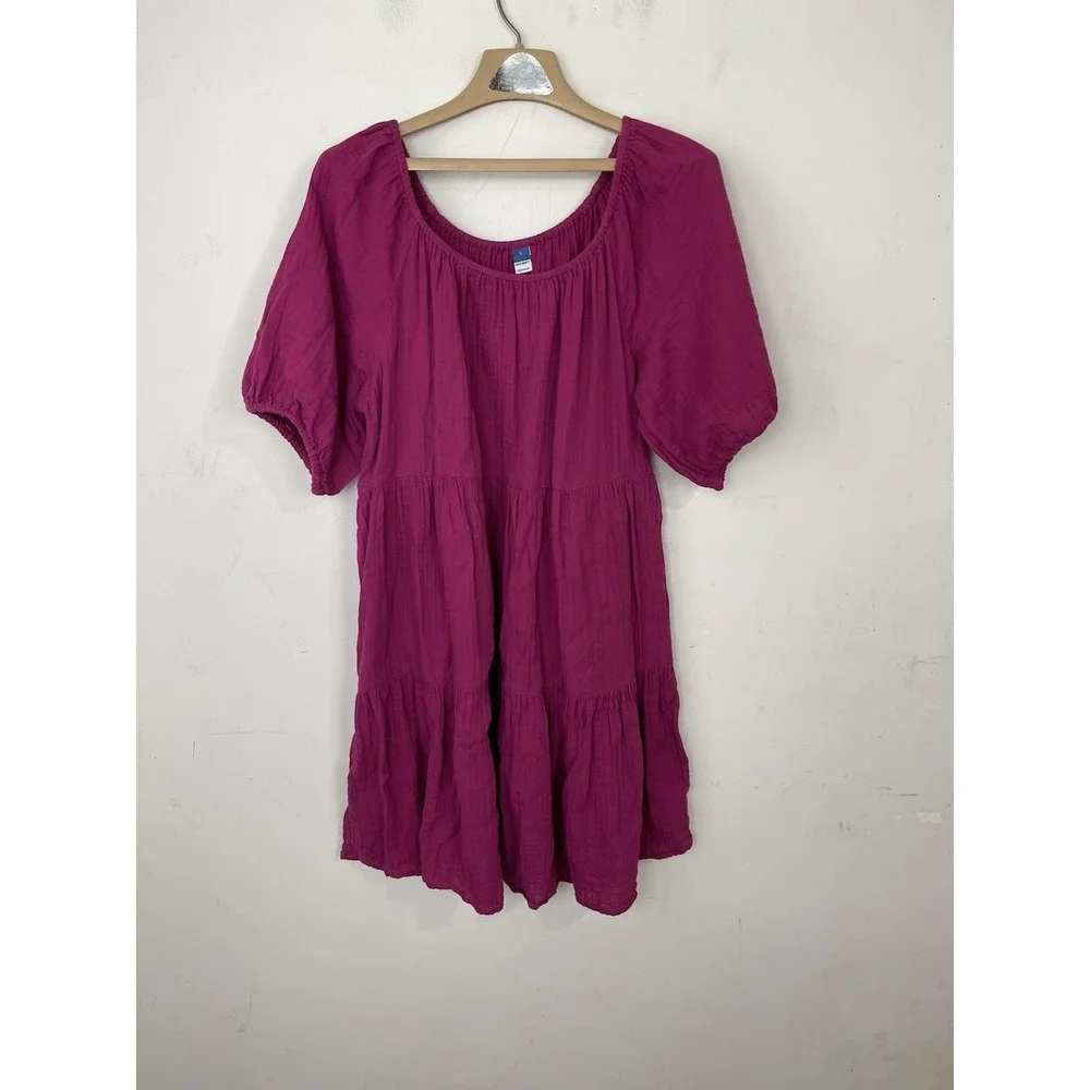Old Navy Womens Boysenberry Purple Cotton Gauze Tiered Convertible Mini Dress L